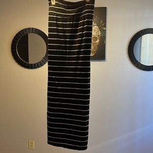 Faded glory black and white striped long stretch skirt